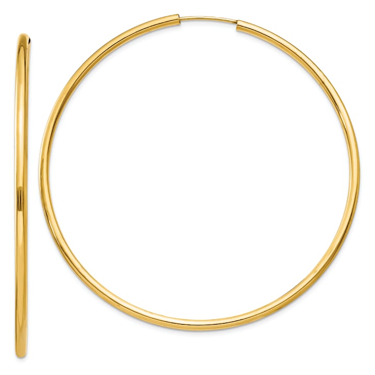 14k Yellow Gold Polished 2 3/8" Round Endless Hoop Earrings
