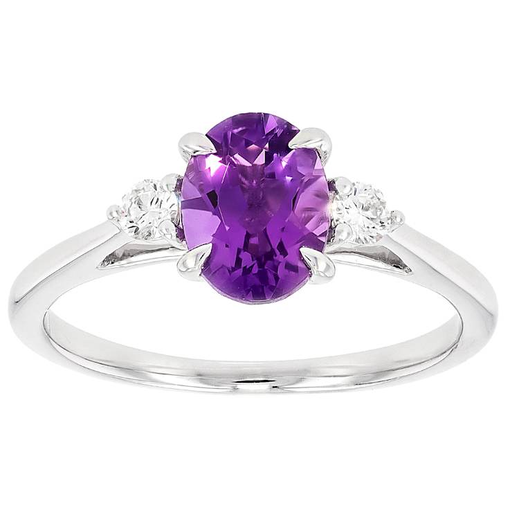 Amethyst And Lab-Grown Diamond Three-Stone Ring In Sterling Silver