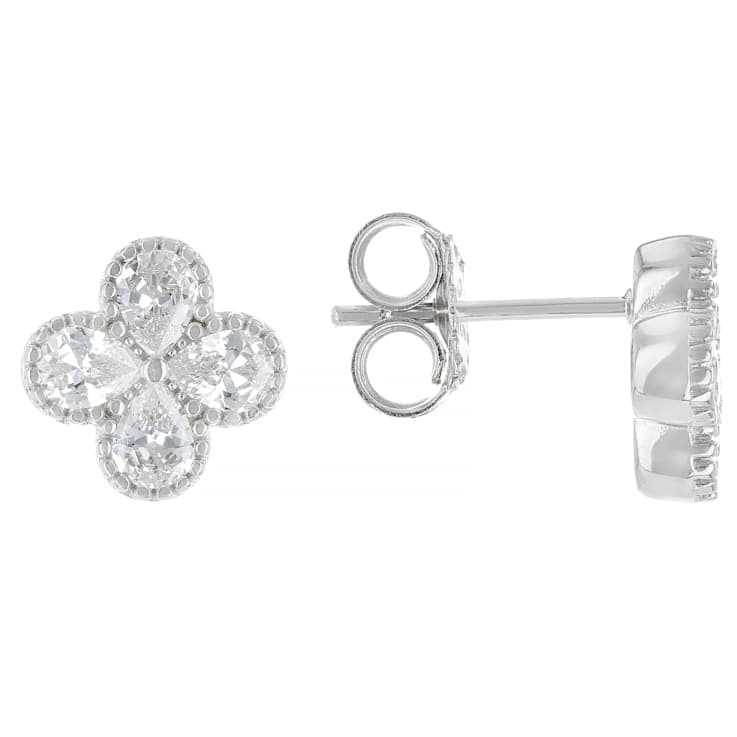 CZ Clover Stud Earrings In PlatInum-Enhanced Sterling Silver 1.87ctw