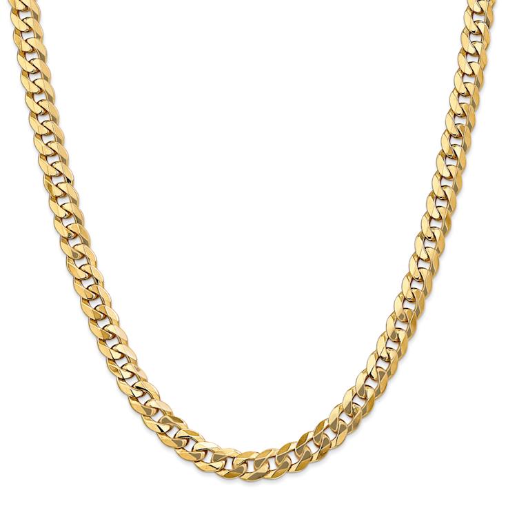 14k Yellow Gold Polished Solid 8mm Flat Beveled Curb Link 28 Inch Chain