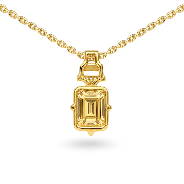 Natural Yellow Citrine 14K Yellow Gold Over Sterling Silver Octagen
Shape Pendant with Chain