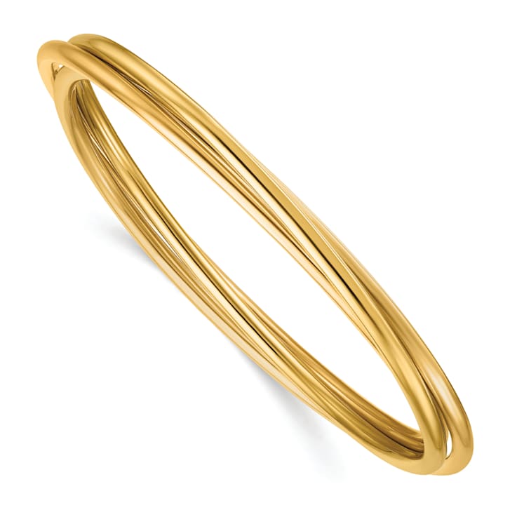 14K Yellow Gold Polished 3 Intertwined Slip-on Bangle