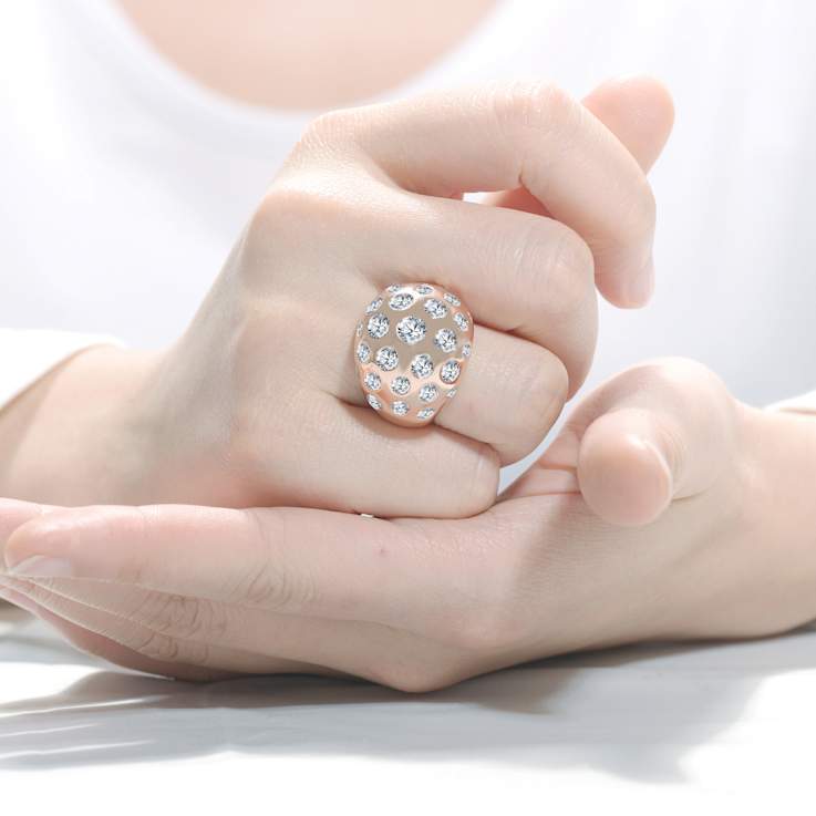 Pave CZ Dome Ring In 18K Rose Gold Over Brass
