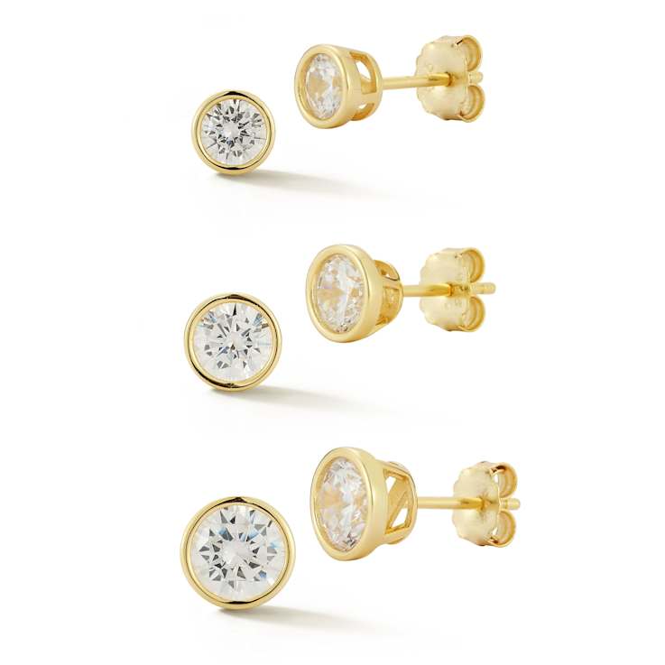 Rachel Zoe Round CZ Stud Earrings, Set of 3 Pairs, in 14K Gold Over
Sterling Silver