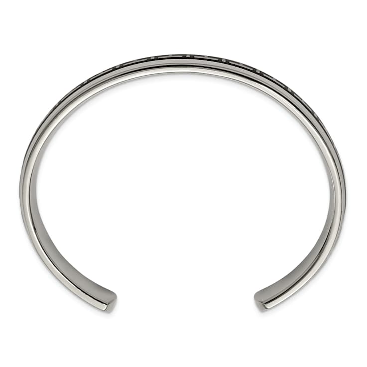 Titanium Polished with Black Rubber Design Cuff Bangle