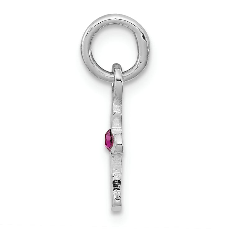 Rhodium Over Sterling Silver Child's July Red Preciosca Crystal Cross Pendant