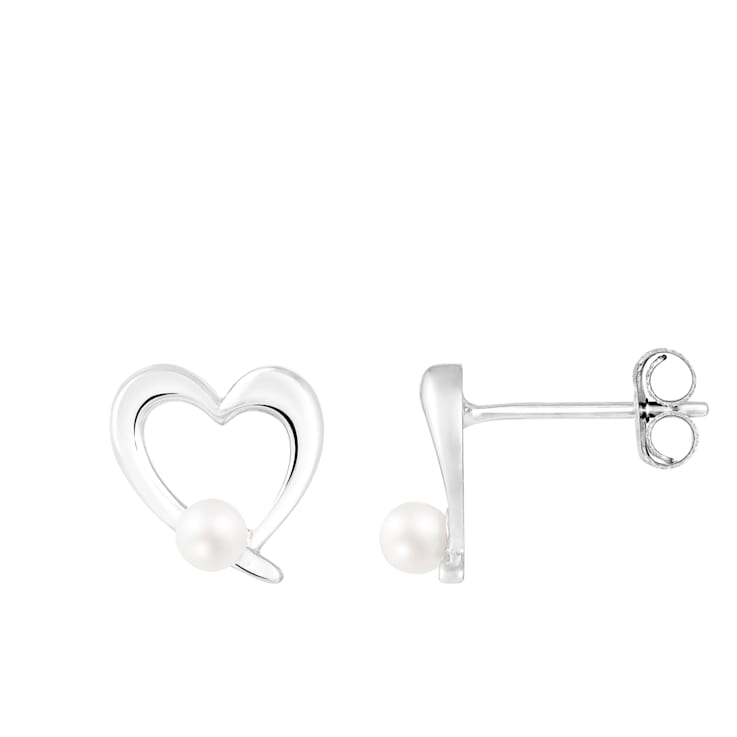 3.5-4mm white cultured freshwater pearl rhodium over sterling silver earrings