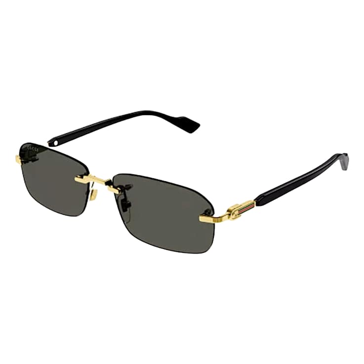 Gucci Gold Tone and Black Rectangular Black Frame / Smoke Lenses Sunglasses