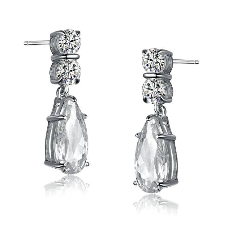 CZ Teardrop Drop Earrings In Sterling Silver