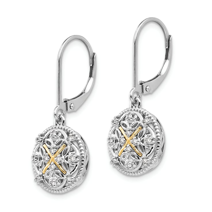 Sterling Silver Rhodium-plated with 14K Accent Diamond Vintage Earrings
