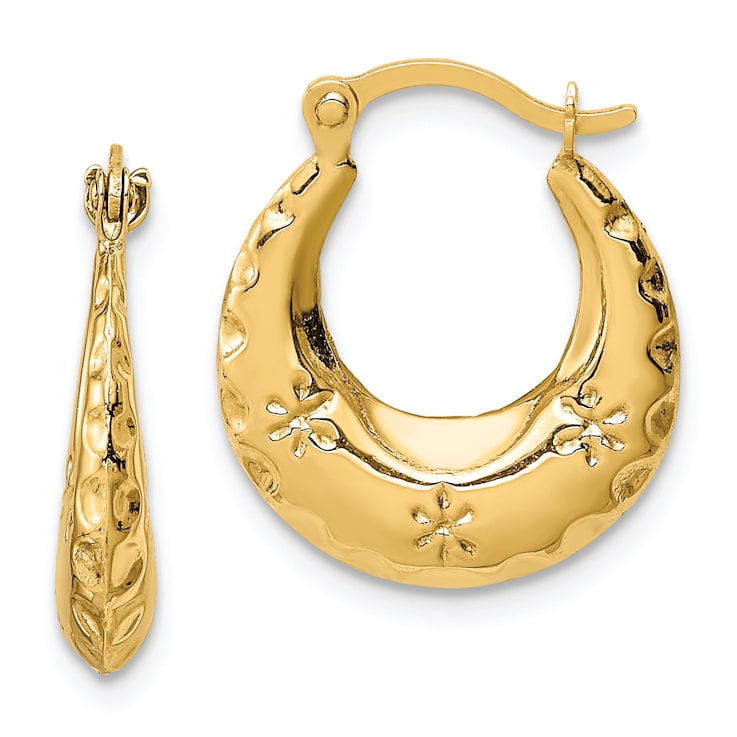 14k Yellow Gold Textured 5/8" Stamped Hoop Earrings