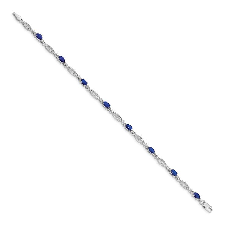Rhodium Over 10k White Gold Diamond and Sapphire Bracelet