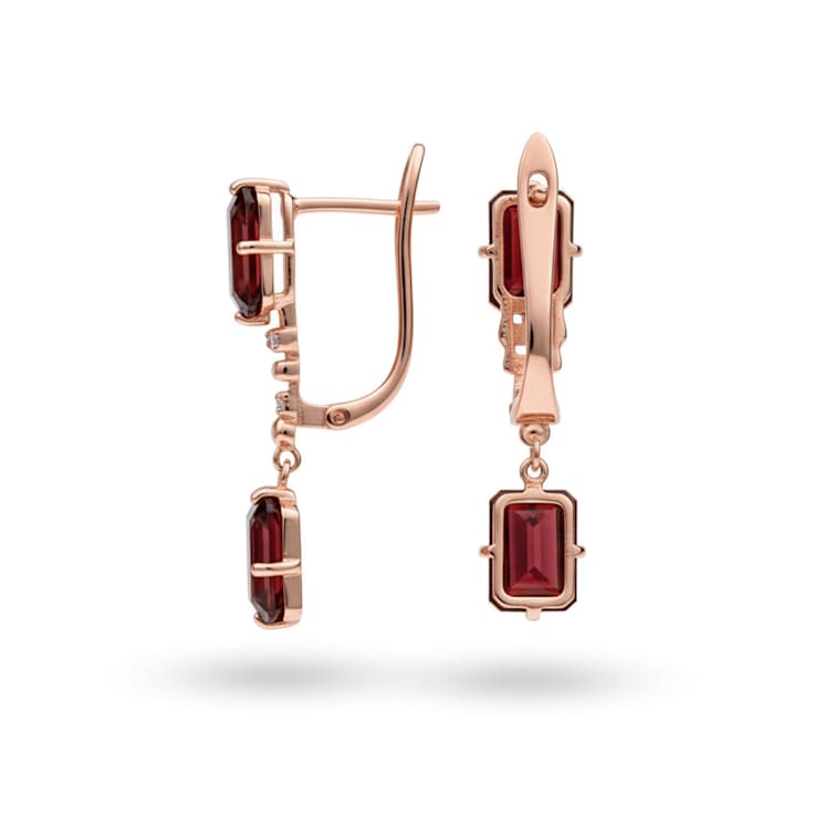 Garnet Octagon 14K Rose Gold Over Sterling Silver Drop Earrings
