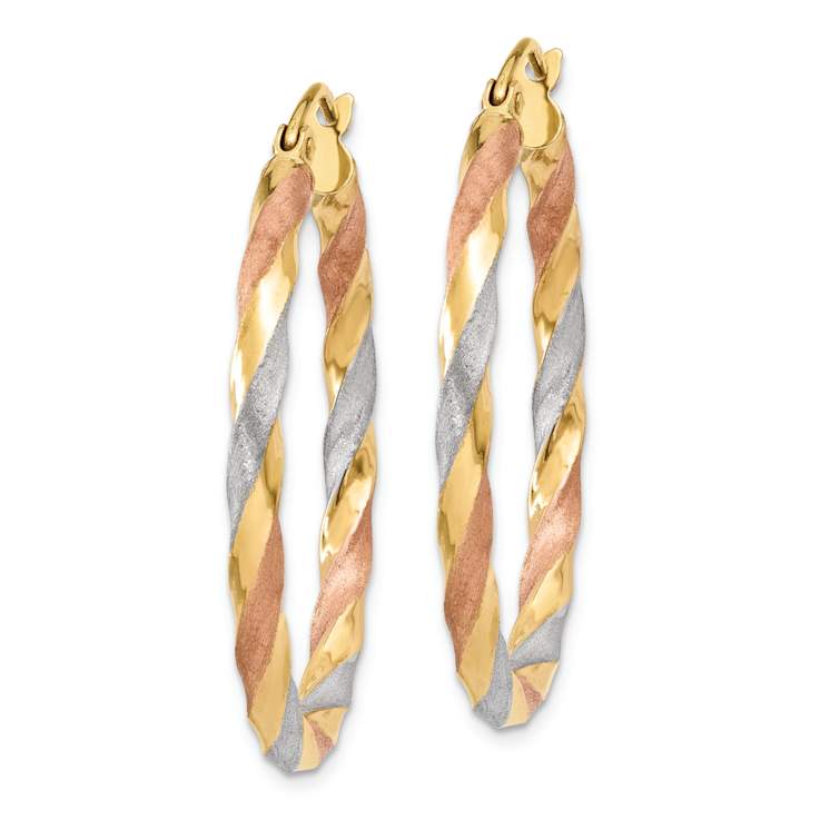 14k Yellow Gold and Rhodium Over 14k Yellow Gold 1 5/16" Satin
Twisted Hoop Earrings