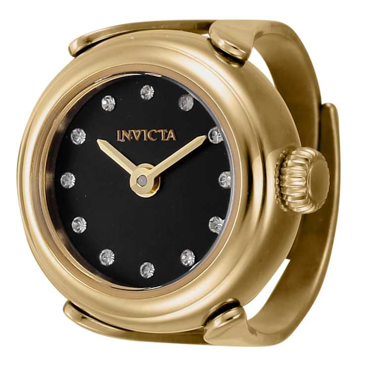 Invicta Women's Angel Mini 17.5mm Quartz Yellow Stainless Steel Black
Dial Ring Watch