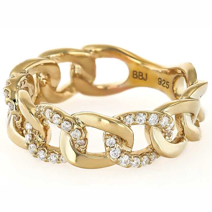 Chain Link Moissanite Band Ring In 14K Gold Over Sterling Silver