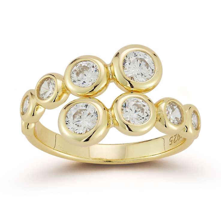 Rachel Zoe CZ Bubble Bypass Ring in 14K Gold Over Sterling Silver