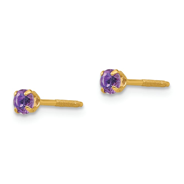 14k Yellow Gold Children's 3mm Amethyst Simulant Stud Earrings