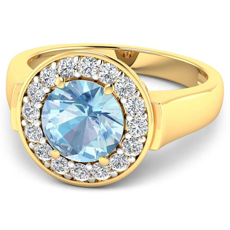 2.38ctw Blue Aquamarine and Diamond 14K Yellow Gold Halo Ring