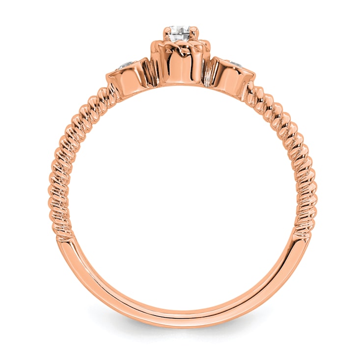 14K Rose Gold Roped Band Petite Round Diamond Ring 0.10ctw