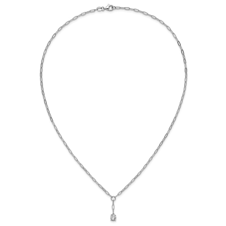 Rhodium Over Sterling Silver Cubic Zirconia Paperclip Link Lariat Necklace