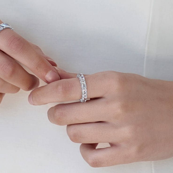 White Cubic Zirconia Platinum Over Sterling Silver Asscher Cut Ring 5.10ctw