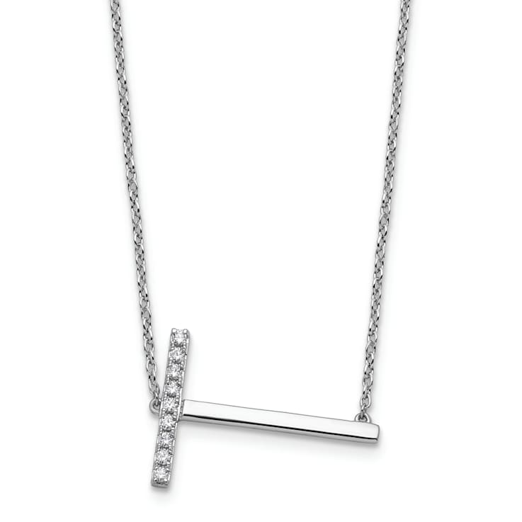 Rhodium Over 14k White Gold Sideways Diamond Initial T Pendant Cable
Link 18 Inch Necklace