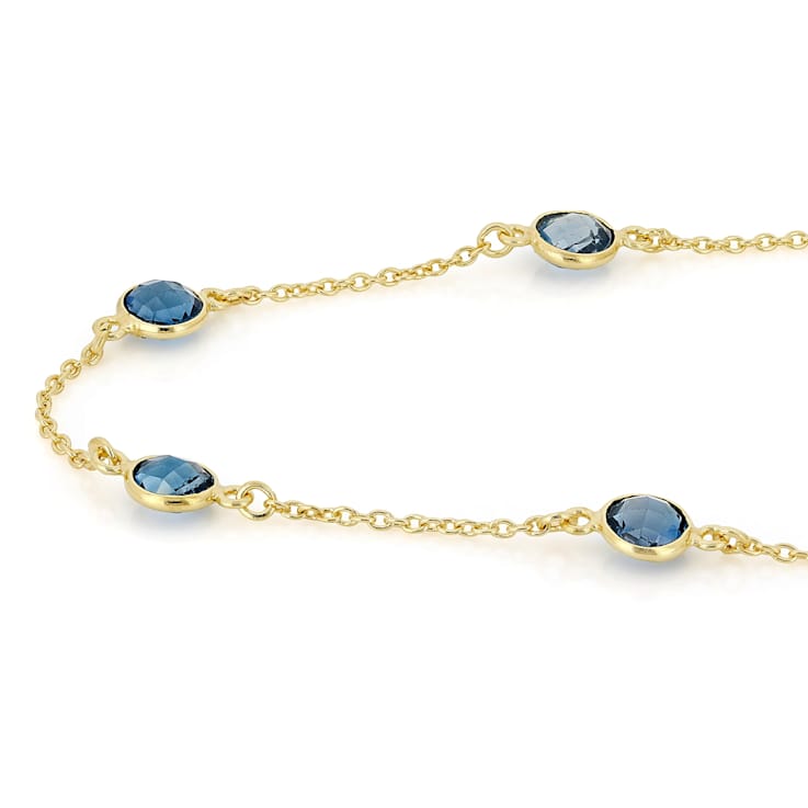 Blue Topaz Station Necklace In 18K Gold Over Sterling Silver 12.50ctw