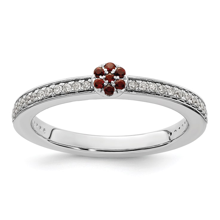 14K White Gold Stackable Expressions Garnet and Diamond Ring 0.075ctw
