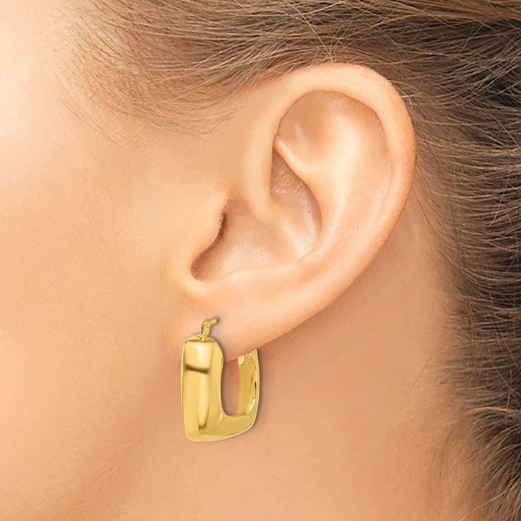 14k Yellow Gold 7/8" Polished Square Hoop Earrings
