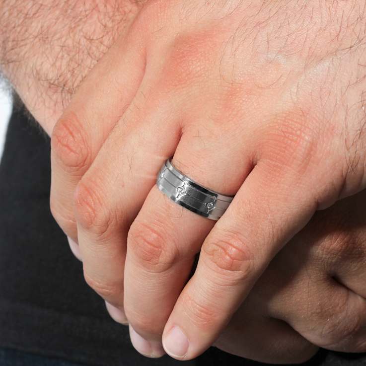 Robert Alton Men's White Diamond Step Edge 8mm Band Ring In Stainless
Steel 0.05ctw