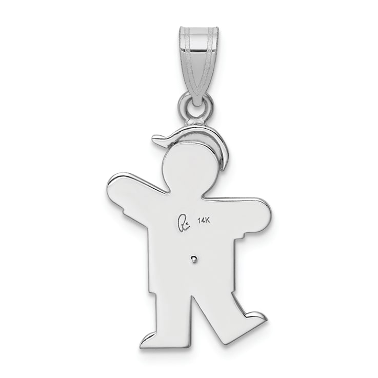 Rhodium Over 14k White Gold Satin Diamond Kid with Hat Pendant