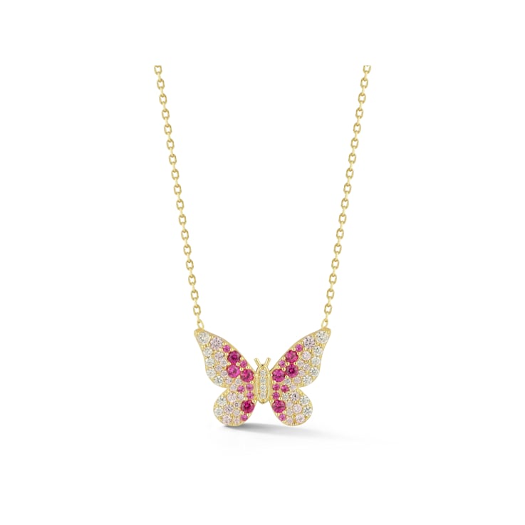 Sterling Statements 14K Yellow Gold Over Sterling Silver Pink Ombre CZ
Butterfly Necklace