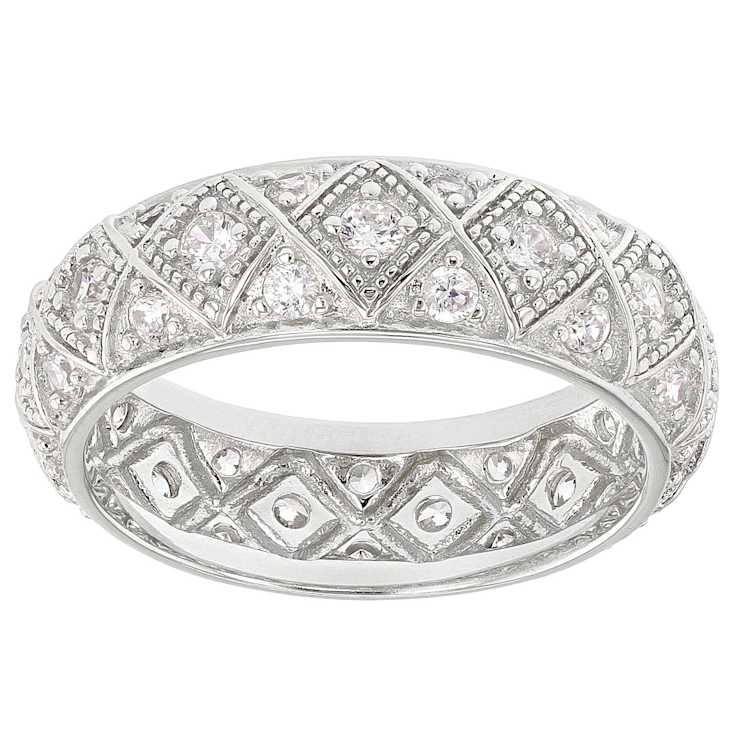Geometric Design CZ Eternity Band Ring In Sterling Silver