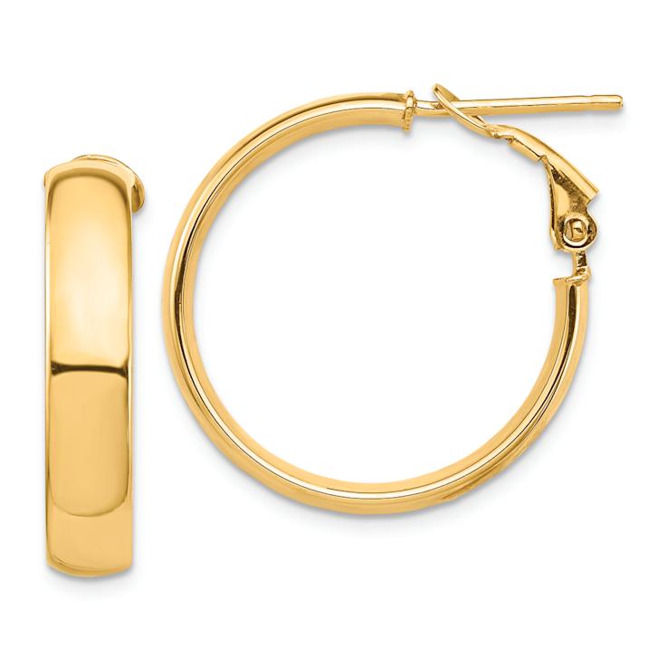 14k Yellow Gold High Polished 1" Hoop Earrings