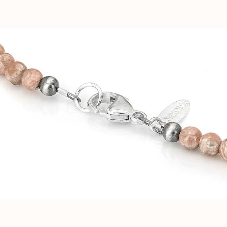 Rhodochrosite Beaded Necklace In Sterling Silver