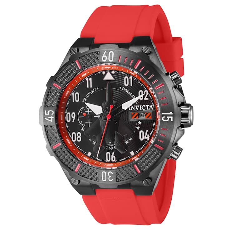 Invicta Aviator 50mm Black Dial Silicone Band Quartz Watch