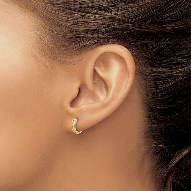 14K Yellow Gold Lab Grown Diamond Hinged Hoop Earrings