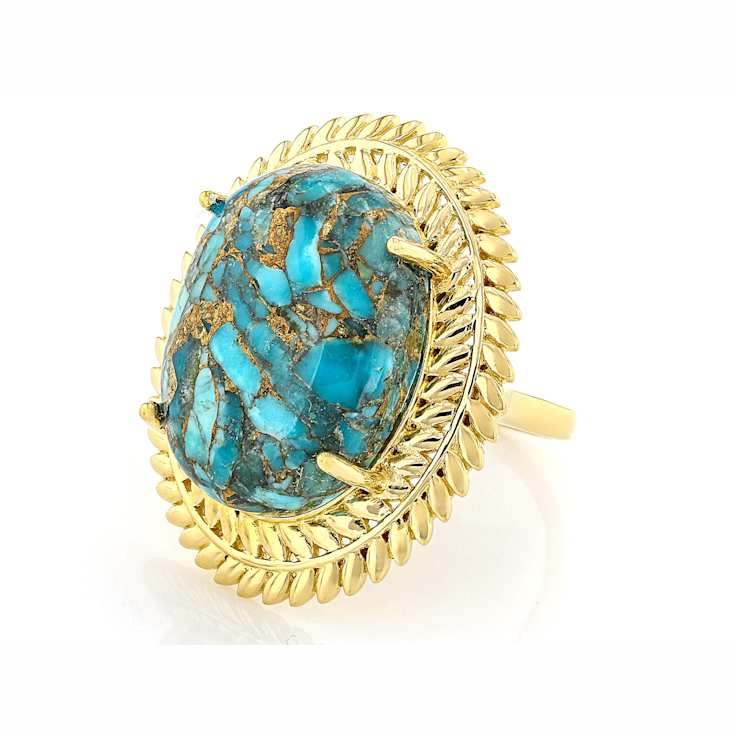 Turquoise Oval Cocktail Ring In 18K Gold Over Sterling Silver 20x15mm