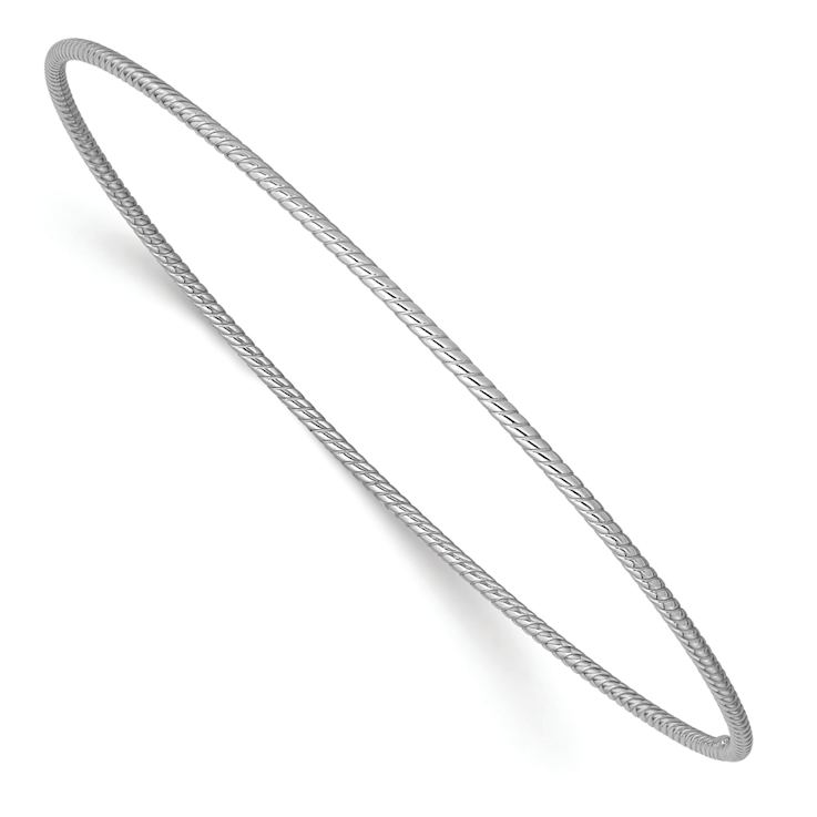 Rhodium Over 14k White Gold 1.5mm Textured Slip-on Bangle Bracelet