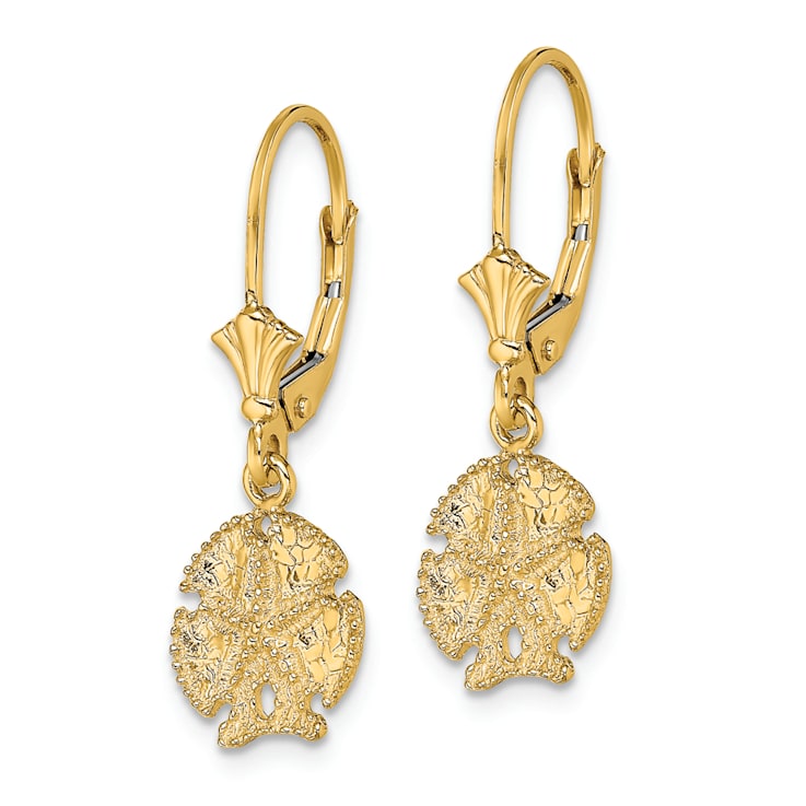 14k Yellow Gold Textured Sand Dollar with Star Earrings