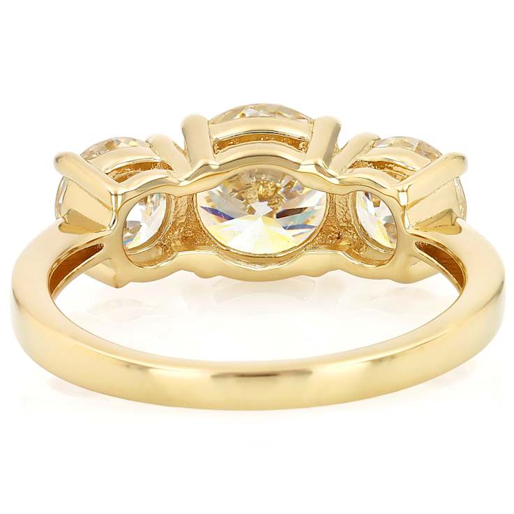 Diamond Simulant Three-Stone Ring In 18K Gold Over Sterling Silver