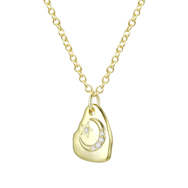 Asymmetrical Celestial CZ Pendant Necklace In 14K Gold Over Brass