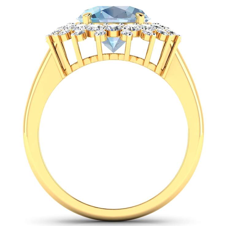 3.69ctw Blue Aquamarine and Diamond 14K Yellow Gold Halo Ring