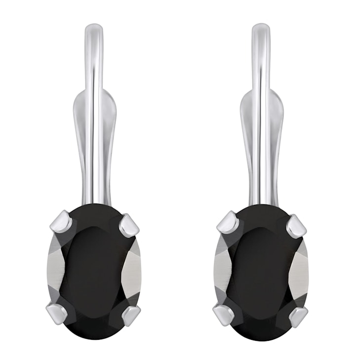 6x4mm Oval Black Onyx Rhodium Over 10k White Gold Drop Earrings