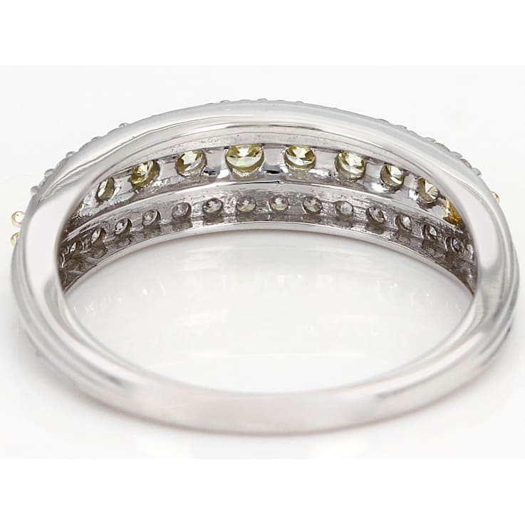 Natural Yellow And White Diamond 14K White Gold Band Ring 0.75ctw