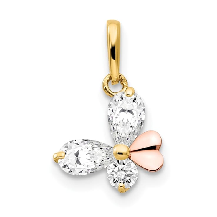 14K Two-tone Cubic Zirconia Children's Butterfly Pendant