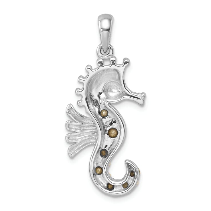 Rhodium Over Sterling Silver Multi-Color Crystal Seahorse Pendant