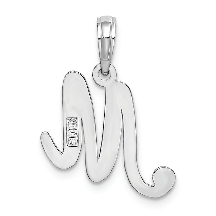 Rhodium Over 14k White Gold Polished Script Letter M Initial Pendant