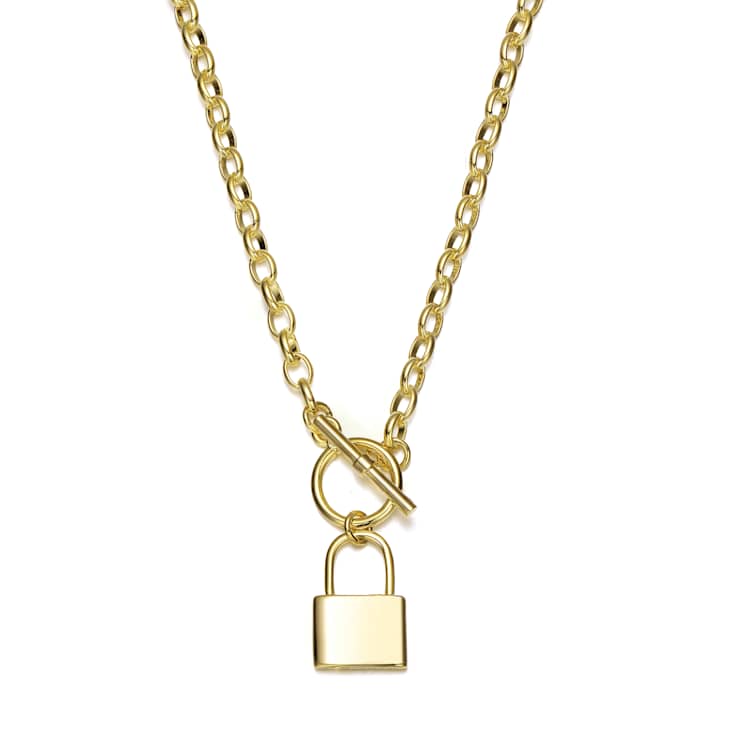 Padlock Locket Charm Necklace In 14K Gold Over Brass